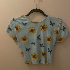 Butterfly and sunflower teal backless crop top